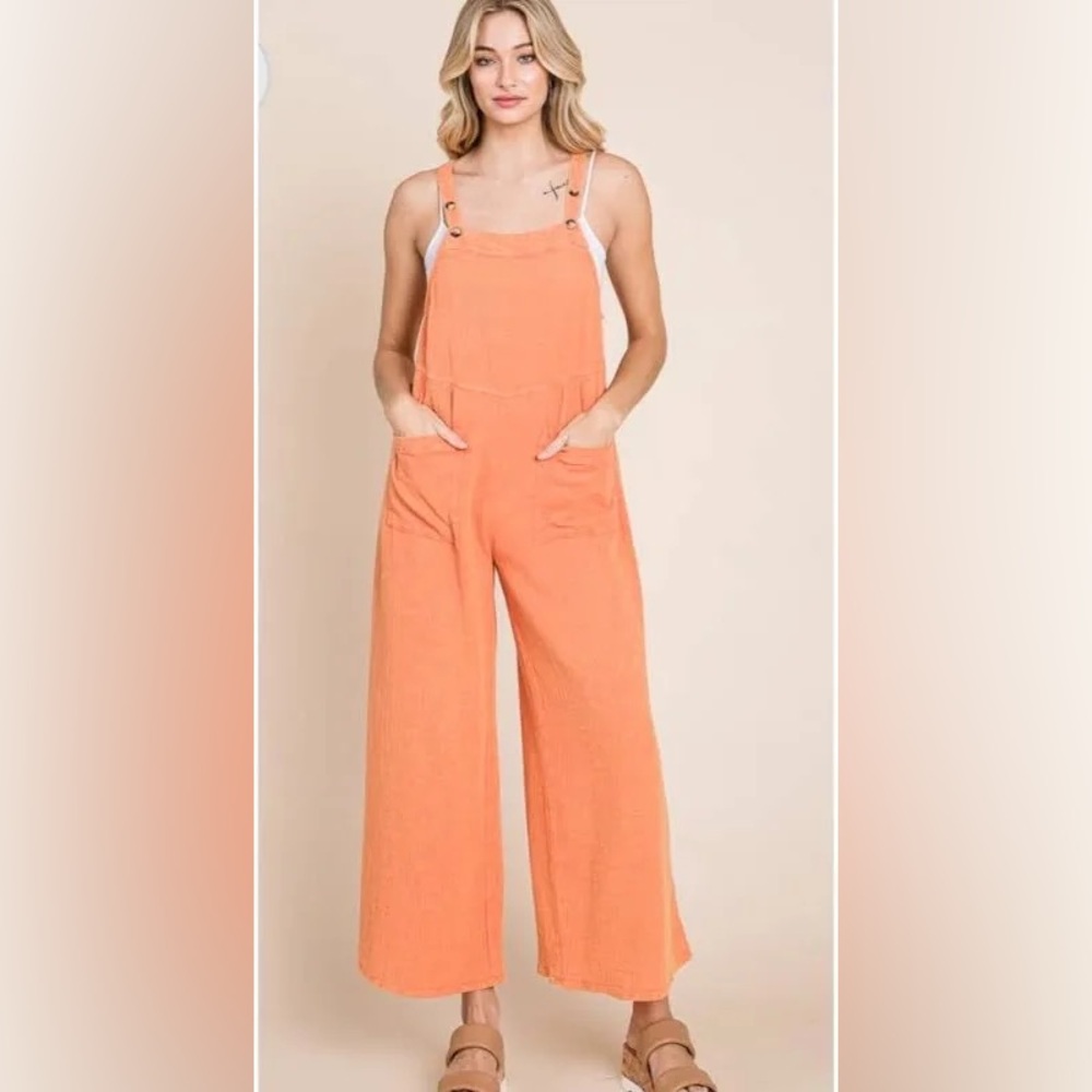 Heyson Orange Mineral-Washed Wide Leg Gauze Overalls